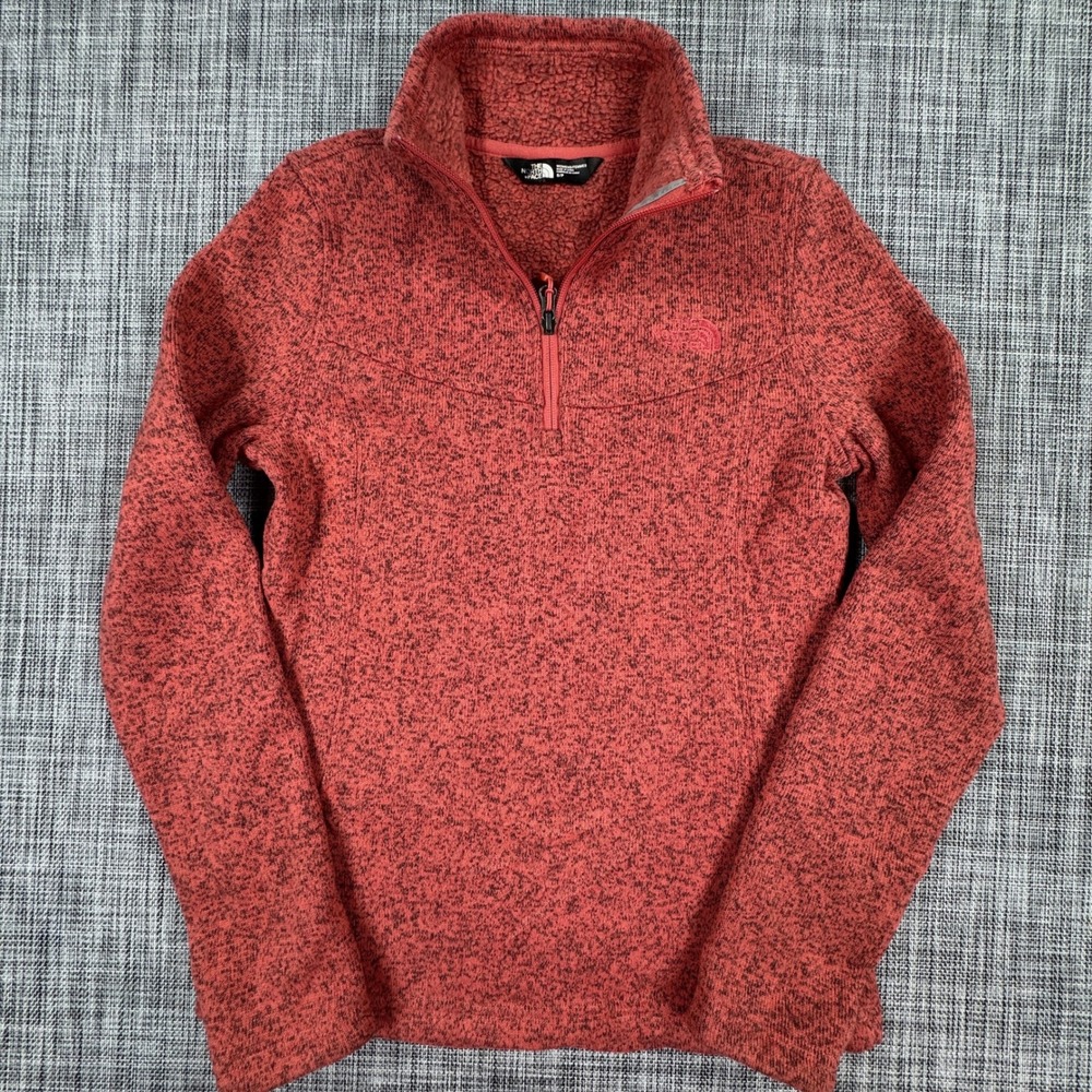 The North Face Womens Small Quarter Zip Fleece Pullover Red Heather Long Sleeve